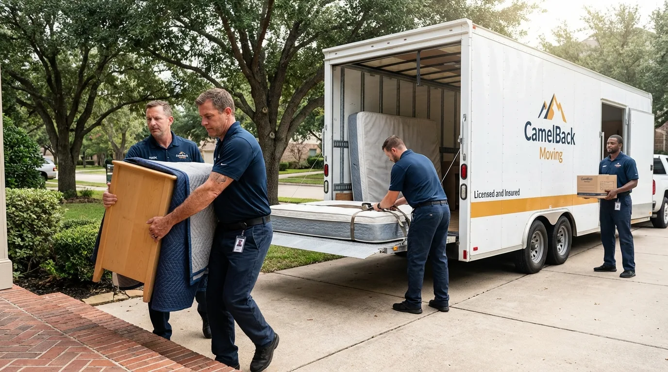 Crew loading residential truck for cross-state move from Trappe, MD