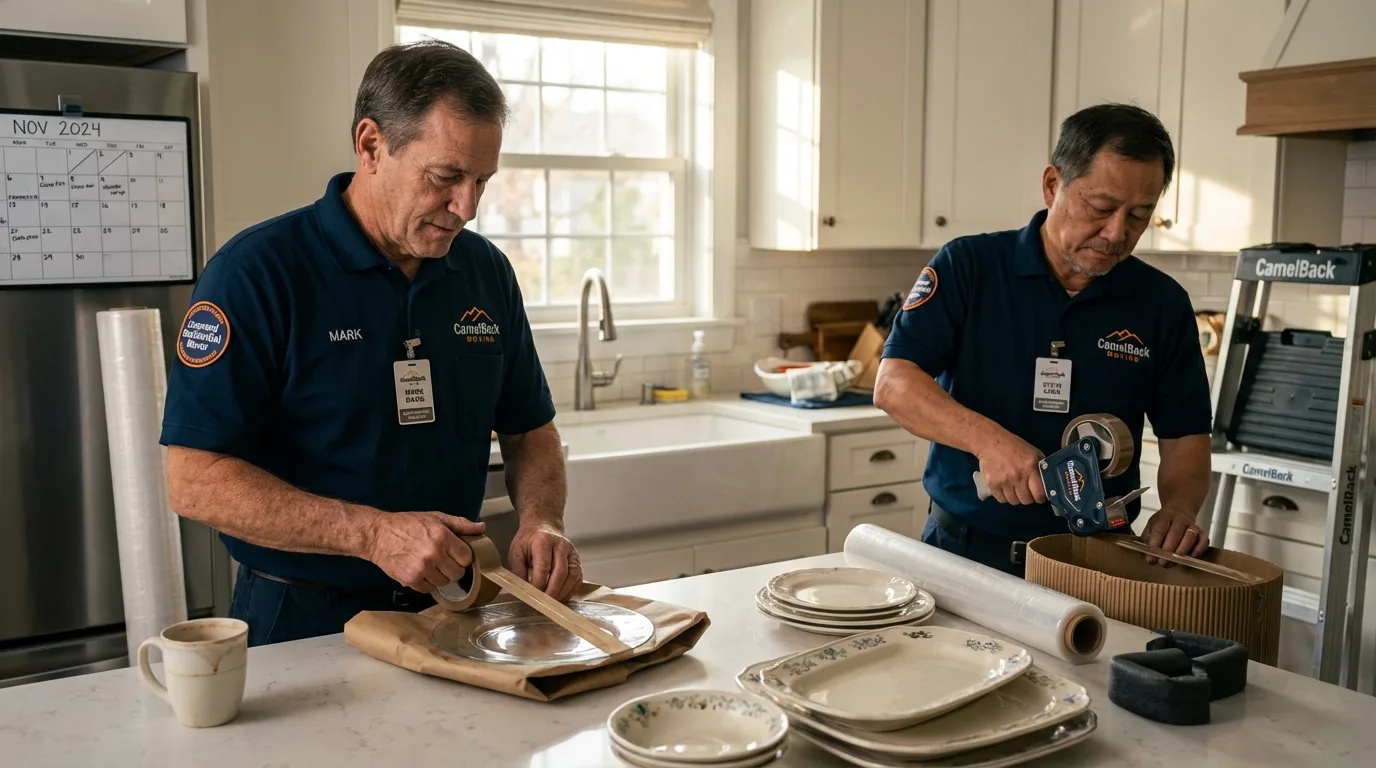 Professional crew packing kitchen dishware in Trappe, MD